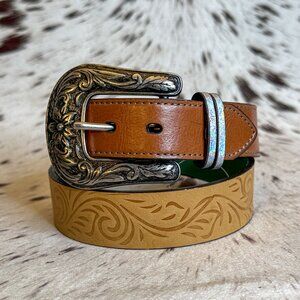 NEW Girls Embossed Two-Tone Glitter Rhinestone Western Belt + Buckle (Medium)